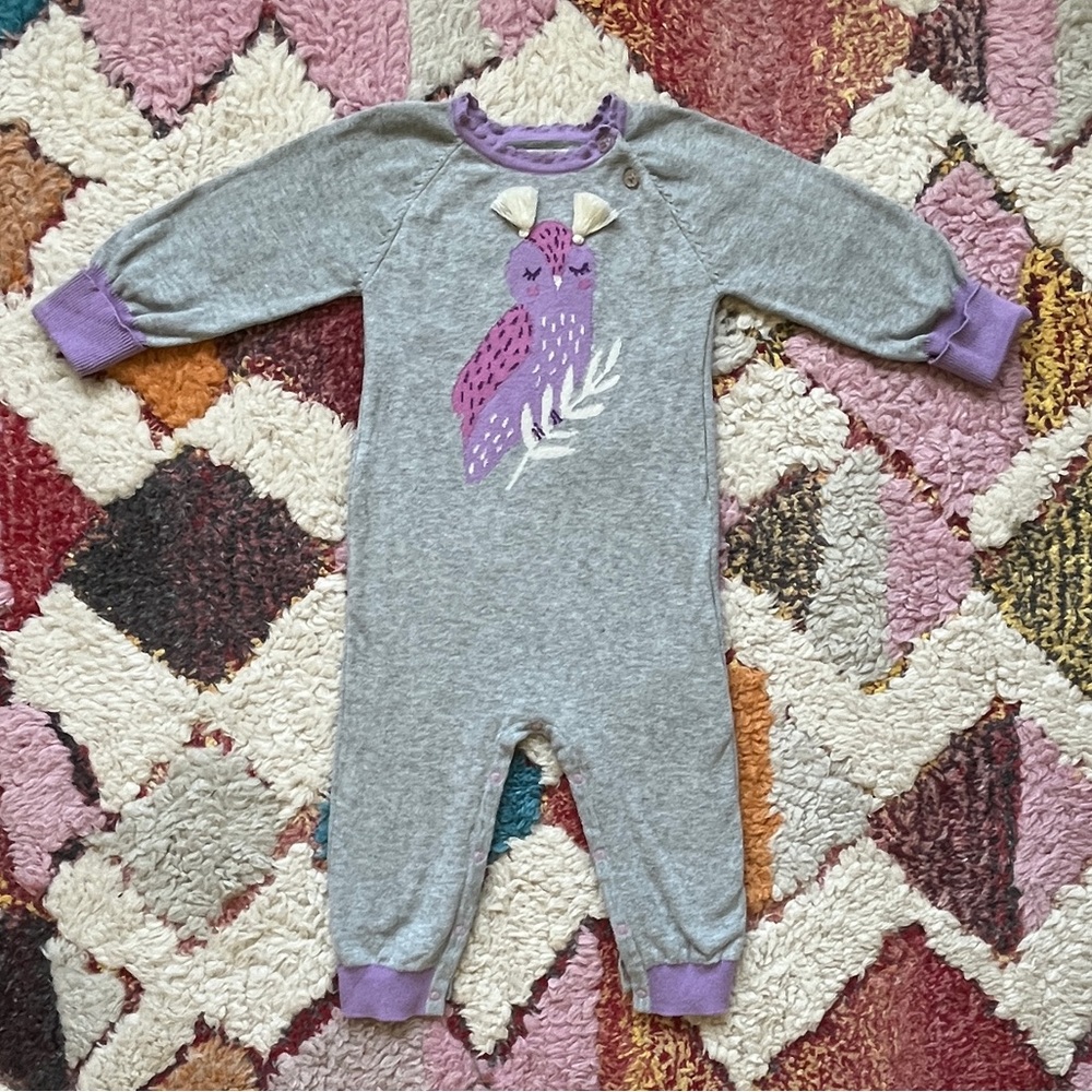 Hatley Baby Grey & Purple Knit Owl One Piece Playsuit - Size 18-24 Months